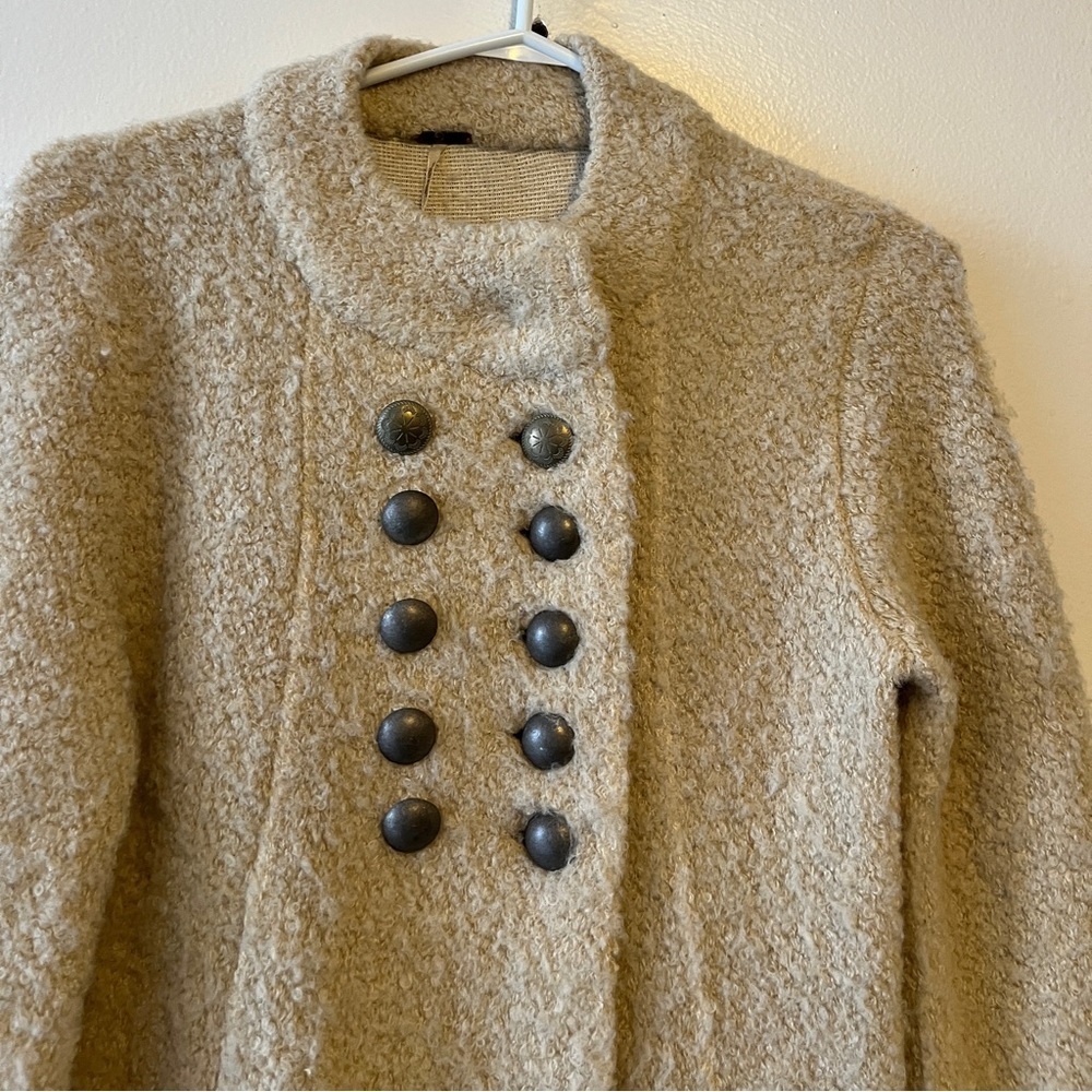 Free People Military Bell Sleeve Wool Blend Teddy Fuzzy Coat Size XS In Oatmeal - Picture 5 of 13